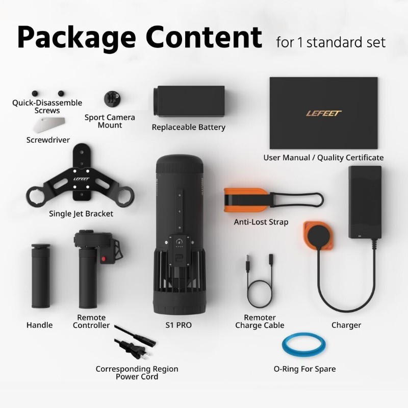Dive Gear LEFEET S1 Pro Single Jet Compact Underwater Dive Scooter Kit