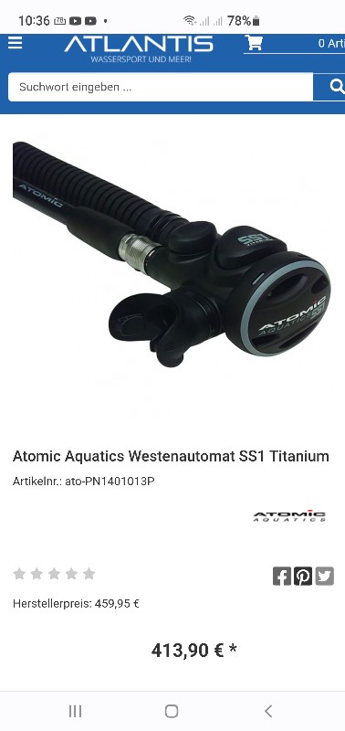 Atemregler 1x SEHR GUTER Atomic Aquatics SS1 aus Titan Universal Atemregler Octopus Westenautomat Inflator für fast alle Jacket / Westen Hersteller NUR 199 € 