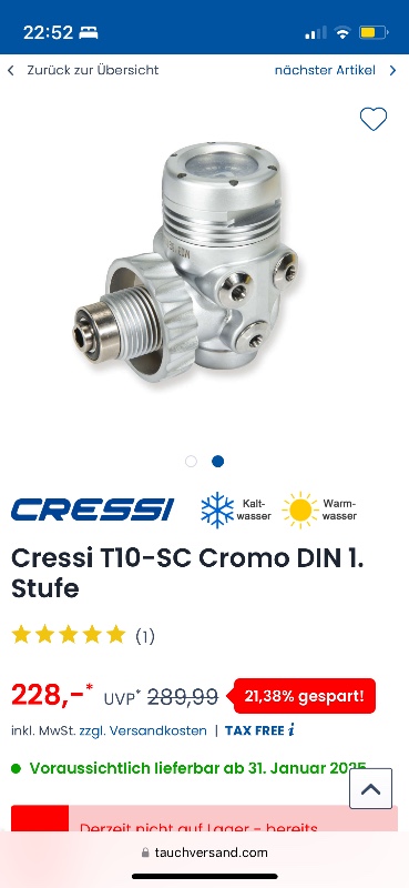 Dive Gear Cressi T-10SC 1st stage